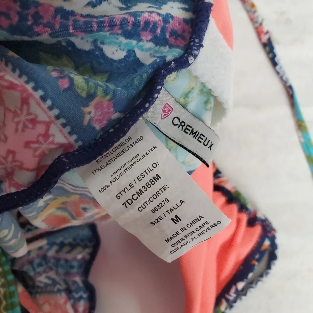 Cremieux Bikini Medium Halter top & Bottoms Blue Orange Colorful Geometric Beach